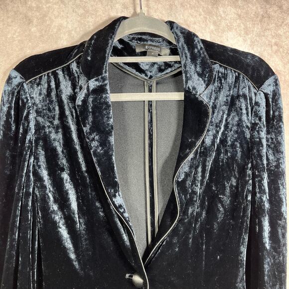 Express Blazer Jacket Womens Medium Blue Velour‎ One-Button Collared Goth Rave - Picture 2 of 8